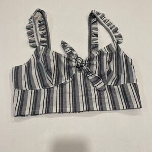 Express Striped Tie-Front Crop Top M | Ruffle Strap Summer Bralette Tank